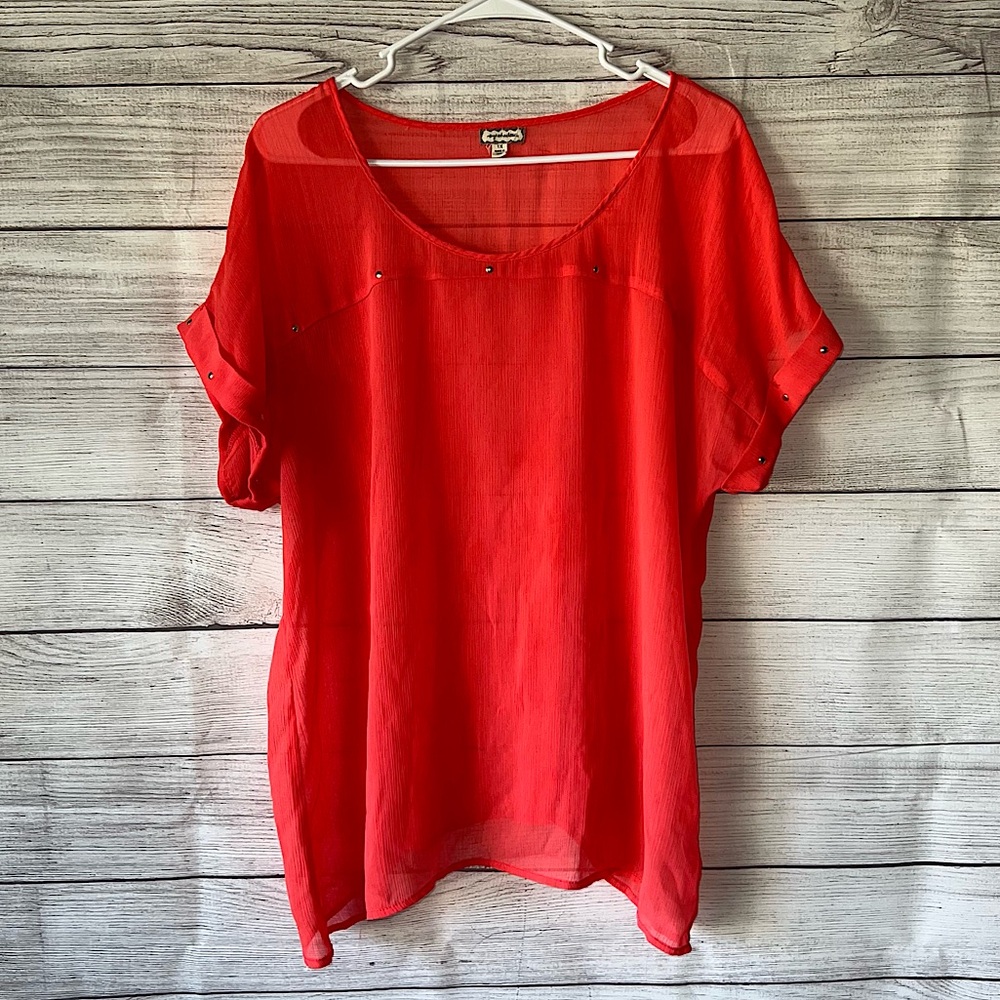 Bright Coral Sheer Top
